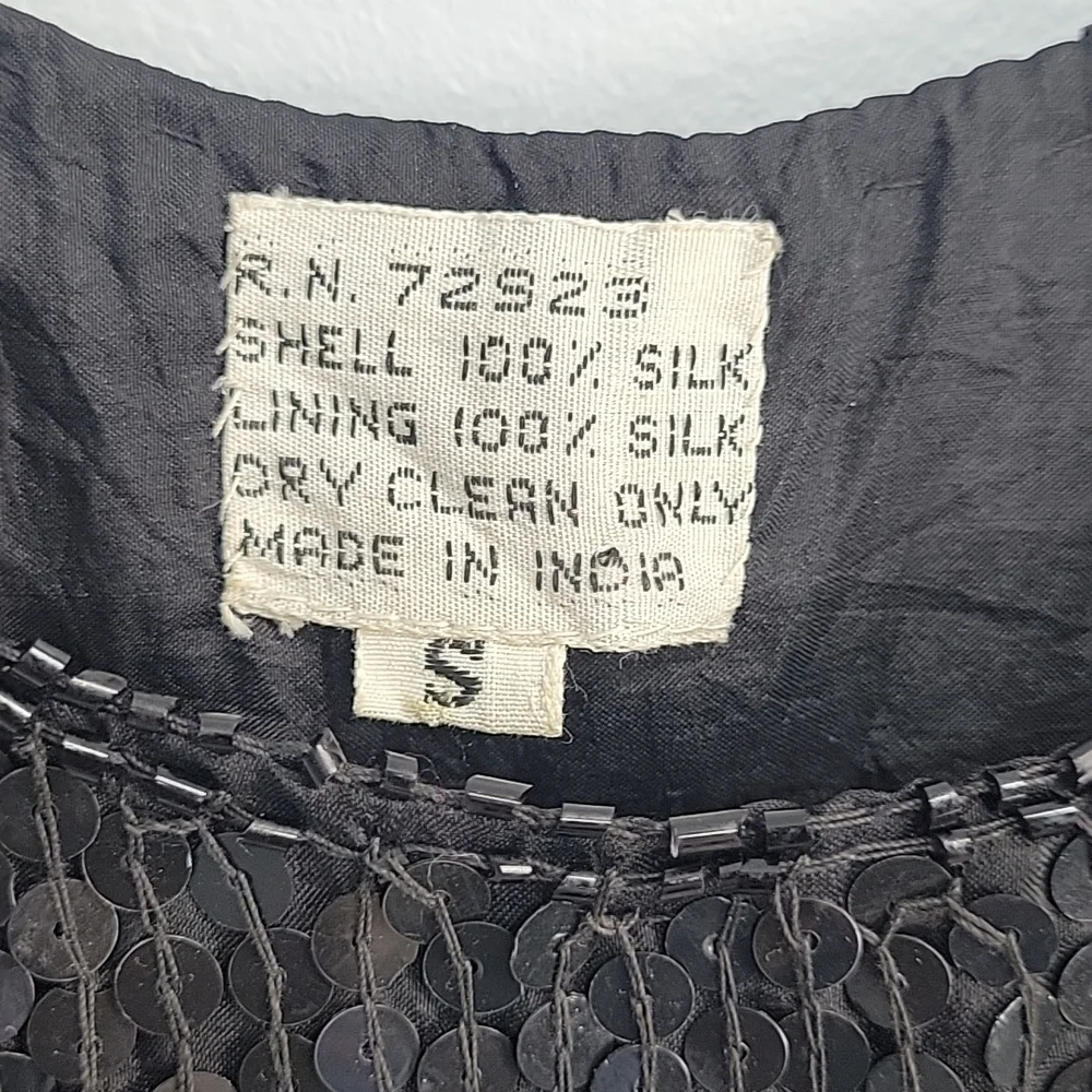 Vintage Black Silk & Sequin Shell Tank Top Cami